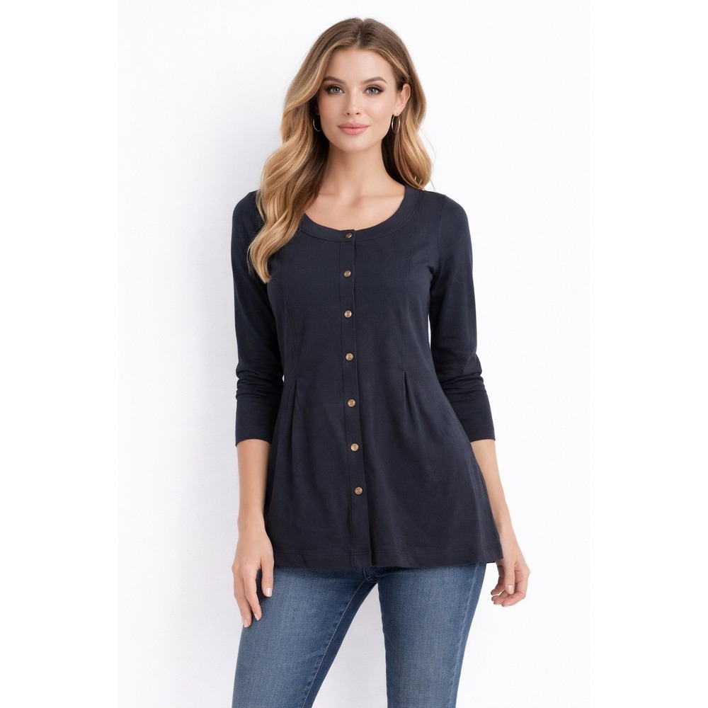 Cabi Navy Blue Button Front Long Sleeve Tunic Top Women's Size M‎